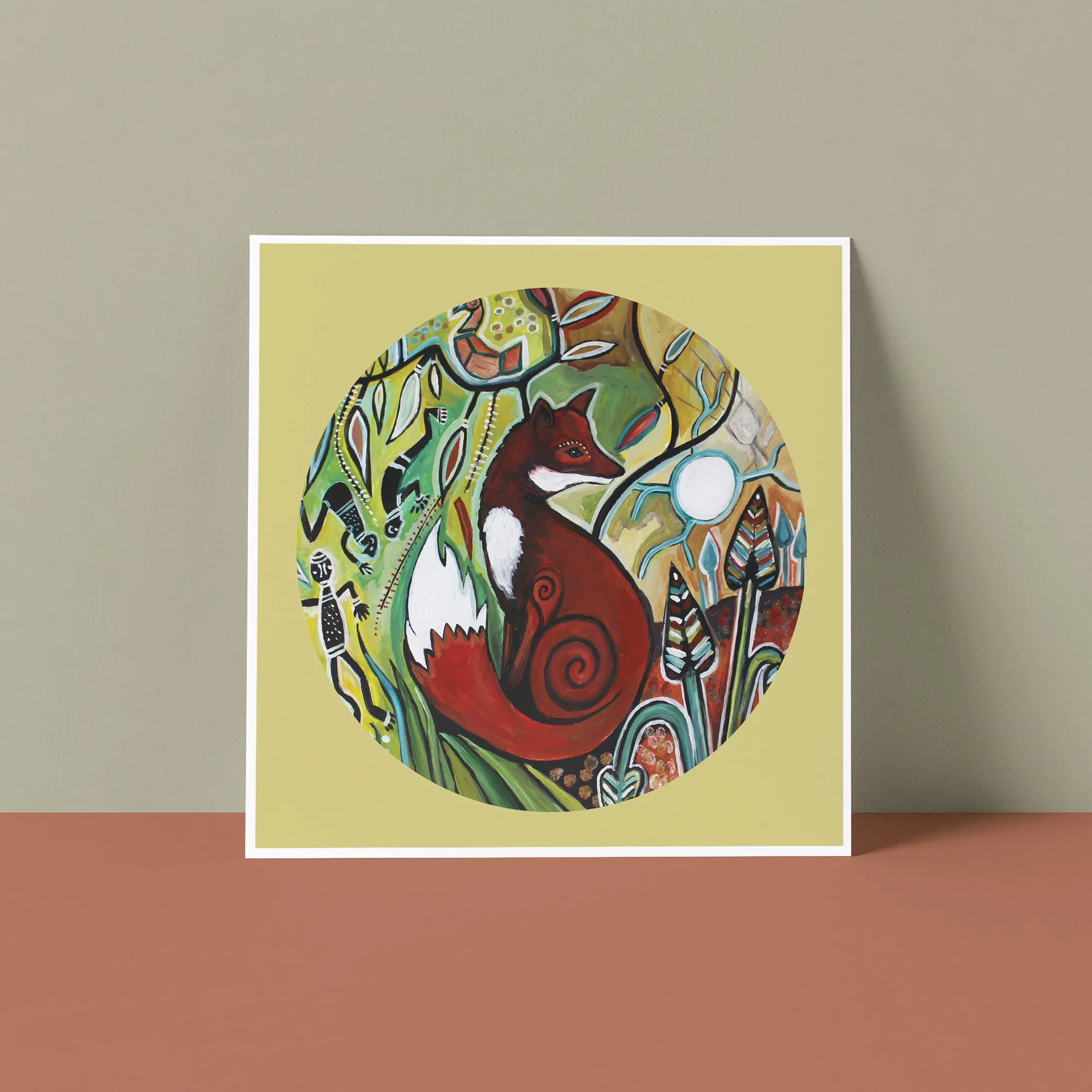 Hand Painted Folk Art Greeting Card - The Fox & Pixie