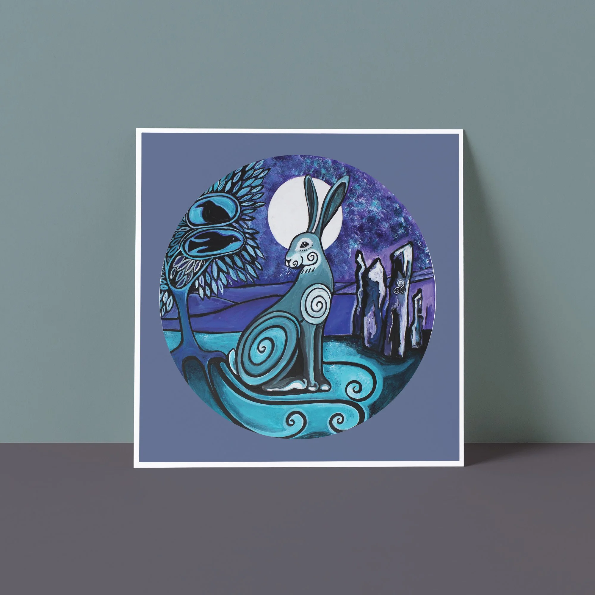 Hand Painted Folk Art Greeting Card -The Hare