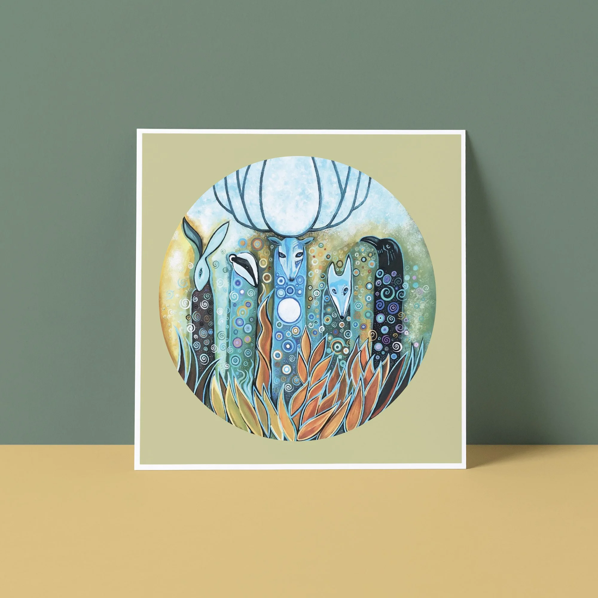 Hand Painted Folk Art Greeting Card - Shapeshifters