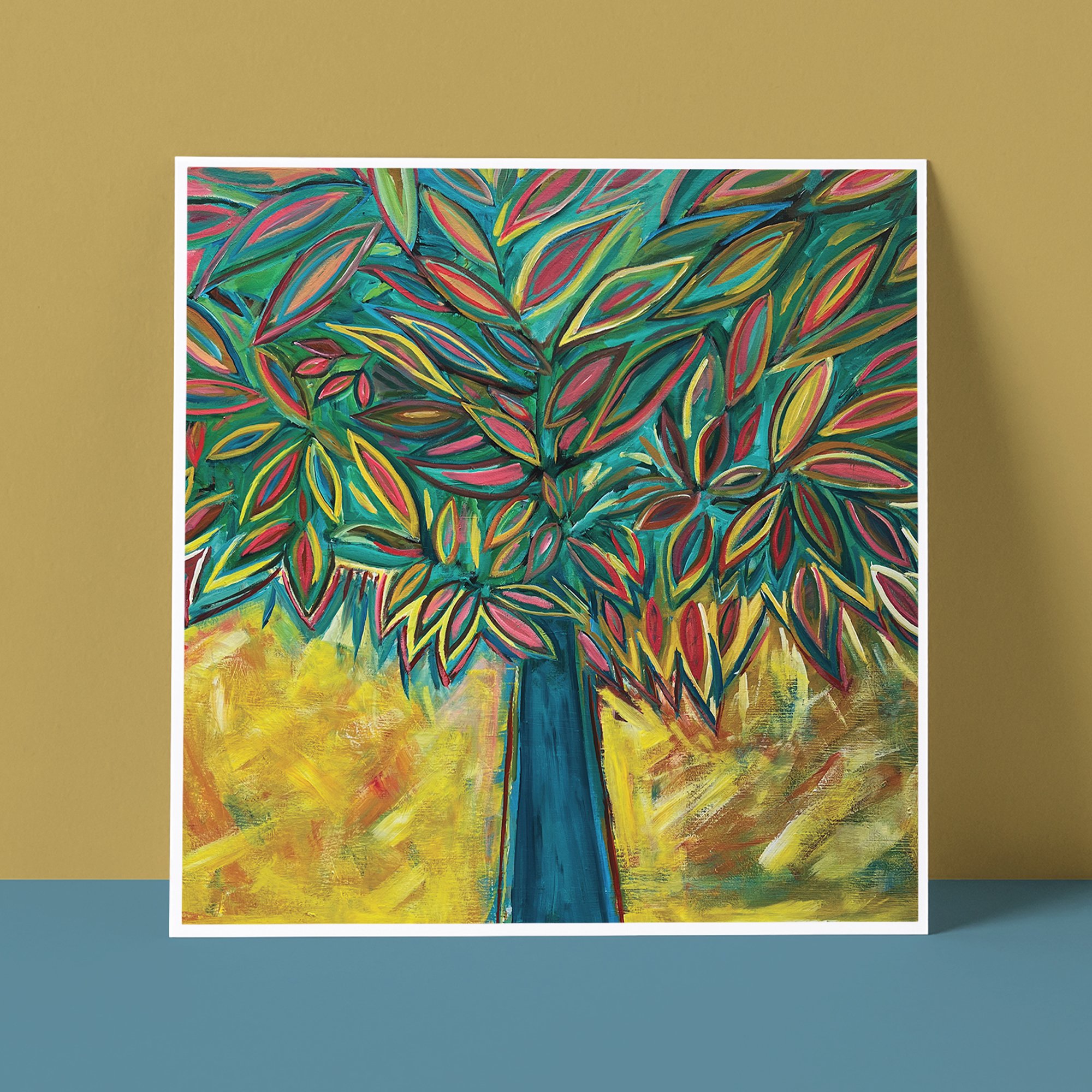 Hand Painted Folk Art Greeting Card - Folk Tree