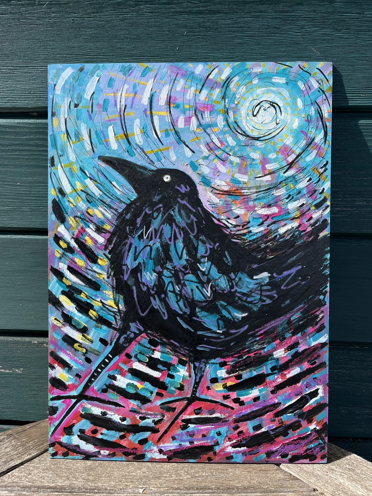 Stoned Crow - Sky Portal | Original Mixed Media Crow Painting