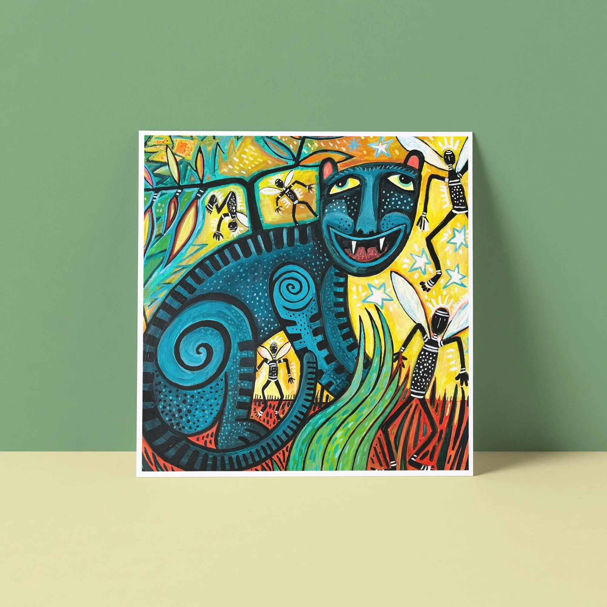 Hand Painted Folk Art Greeting Card - Away With the Fairies