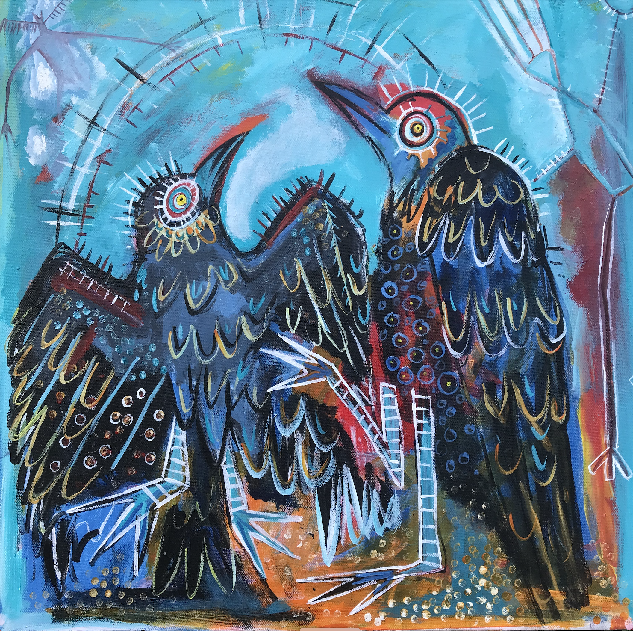 Shape-Shifting Crows |Original Acrylic Painting | Shamanic art