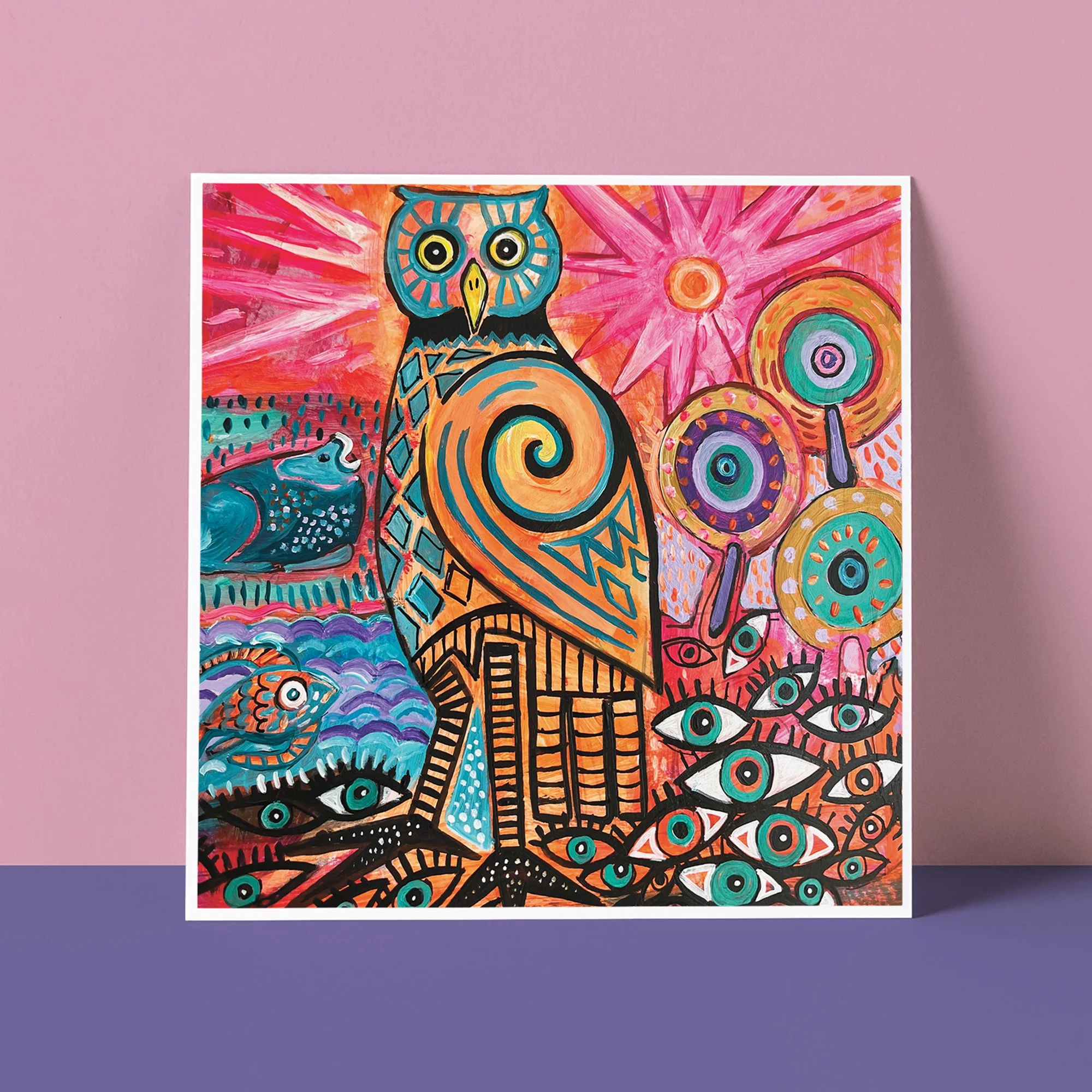 Hand Painted Folk Art Greeting Card - The World is Watching