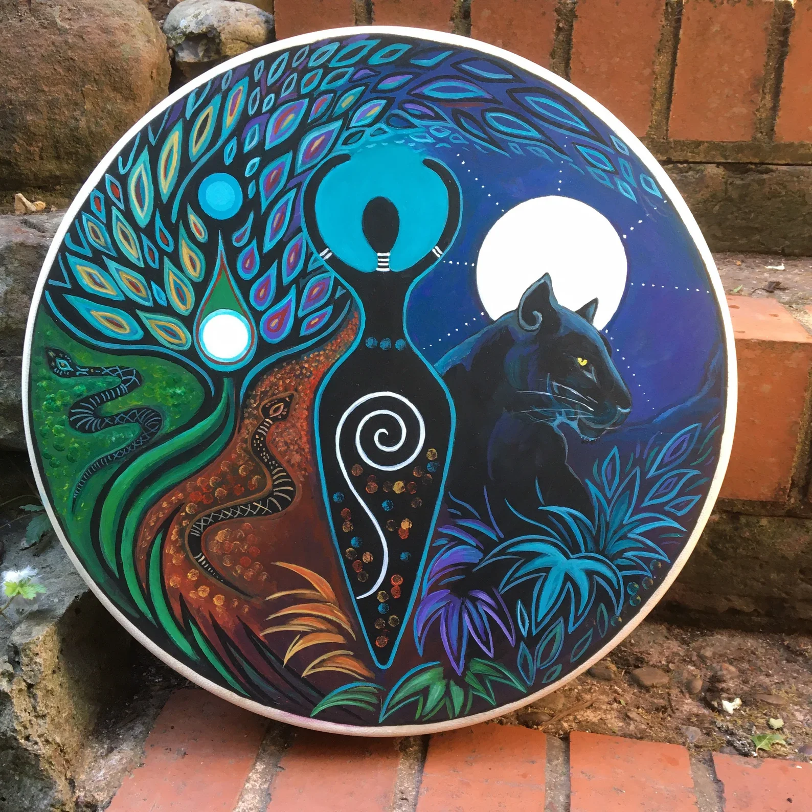Goddess With Black Panther – Original Hand-Painted Shaman Drum (Copy)