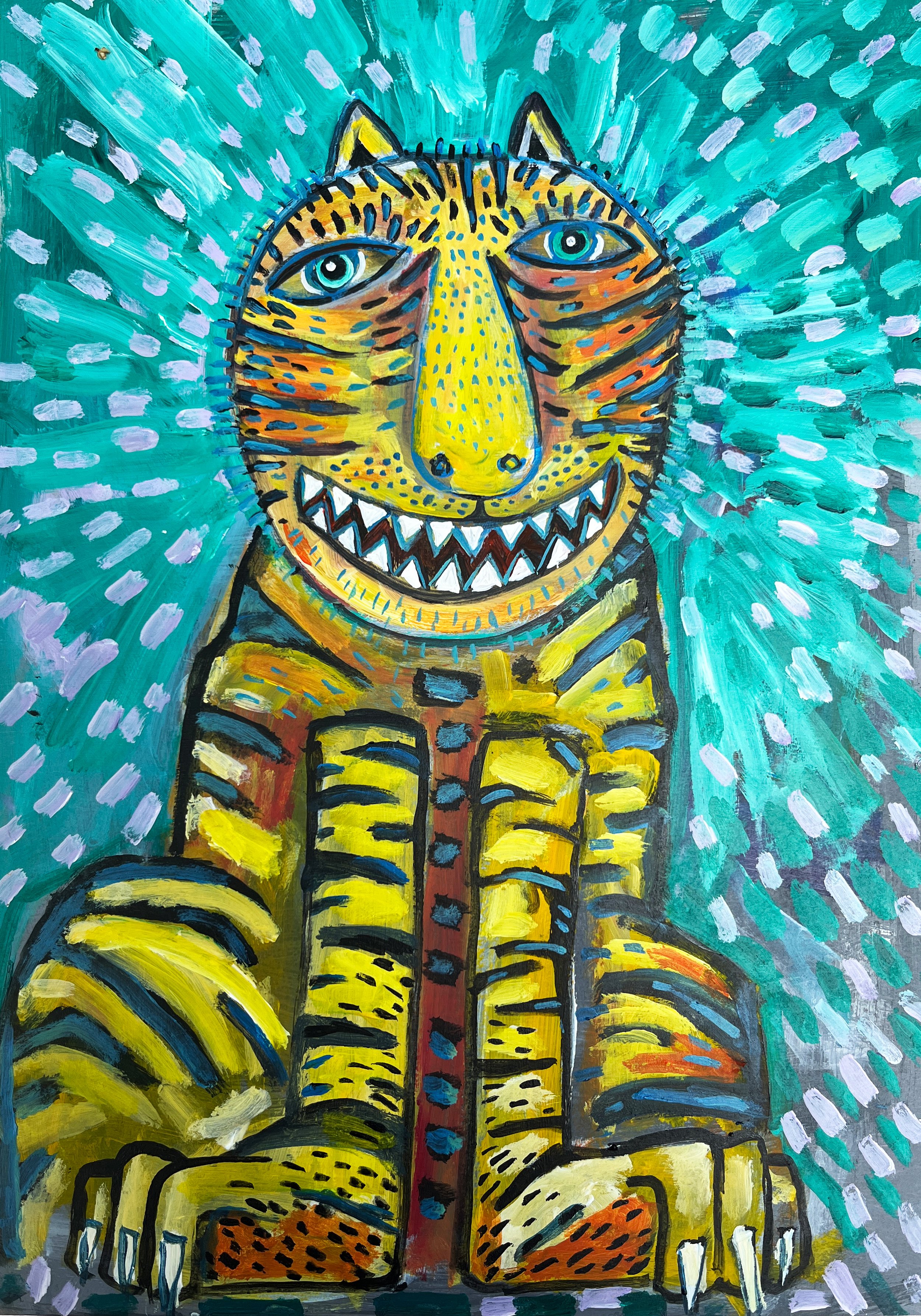 Easy Tiger Original Acrylic Painting & Fine Art Print | Contemporary Folk Art | A3