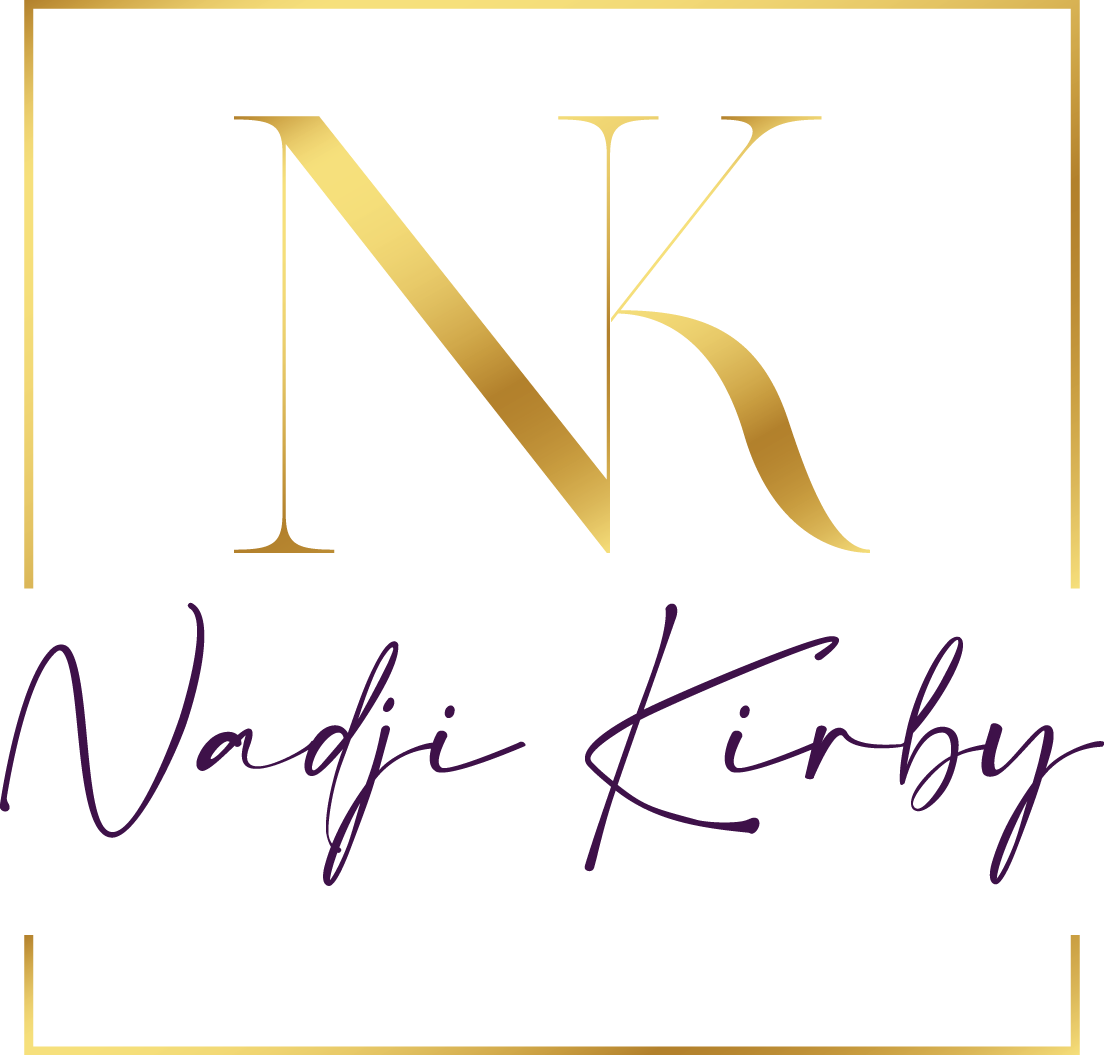 A blurred logo with gold, purple, and black colors.