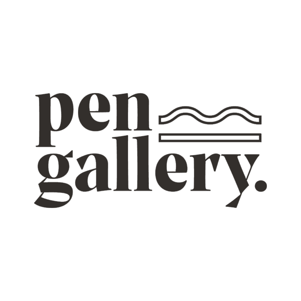 Logo for Pen Gallery with stylized waves and line above the word 'pen'