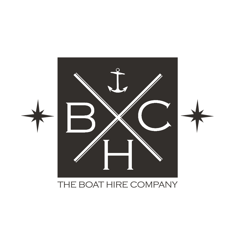 Logo for The Boat Hire Company featuring an anchor, stars, and crossed paddles with the company name.