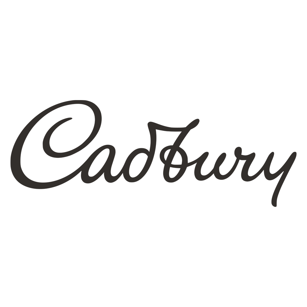 Black background with the words 'Cadbury' written in a cursive font in the center.
