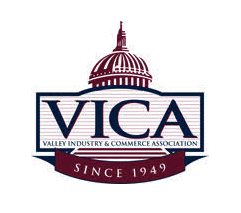 Logo of the Valley Industry & Commerce Association (VICA), featuring a stylized depiction of the U.S. Capitol dome and the text 'VICA Valley Industry & Commerce Association Since 1949'.
