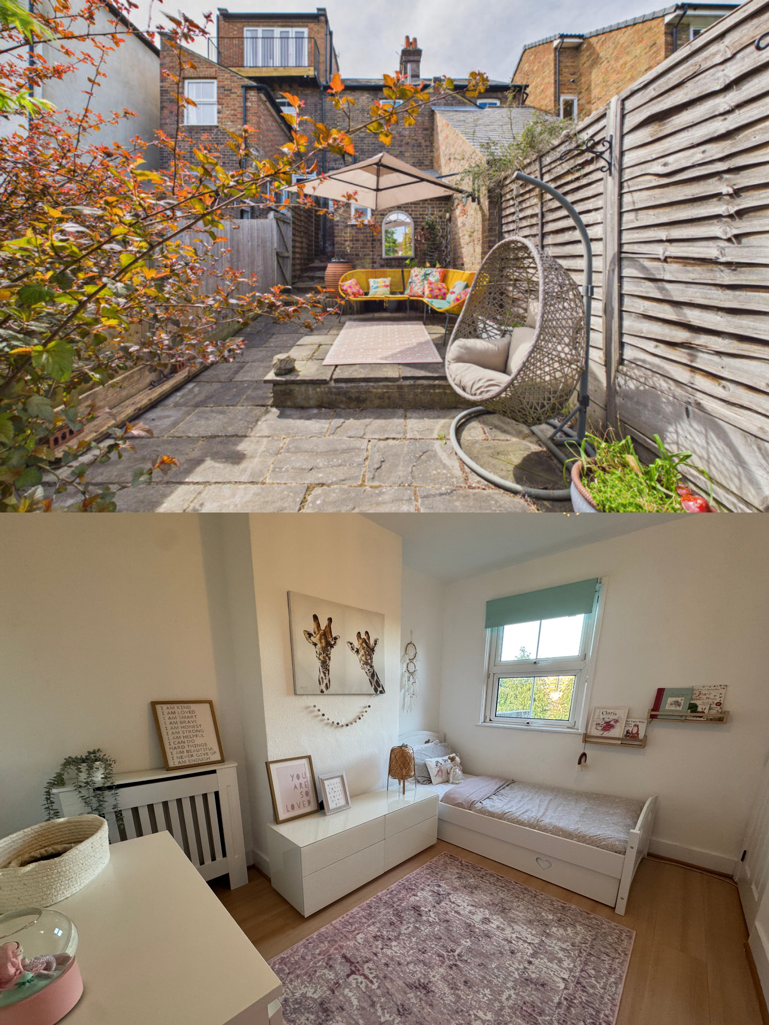 Occupied partial home staging Hertfordshire - bedroom and garden