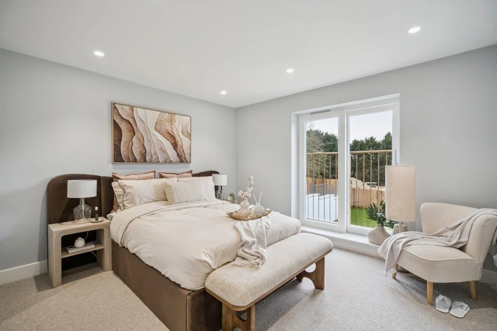 Property staging Hertfordshire – considered styling and finishing touches of a master bedroom