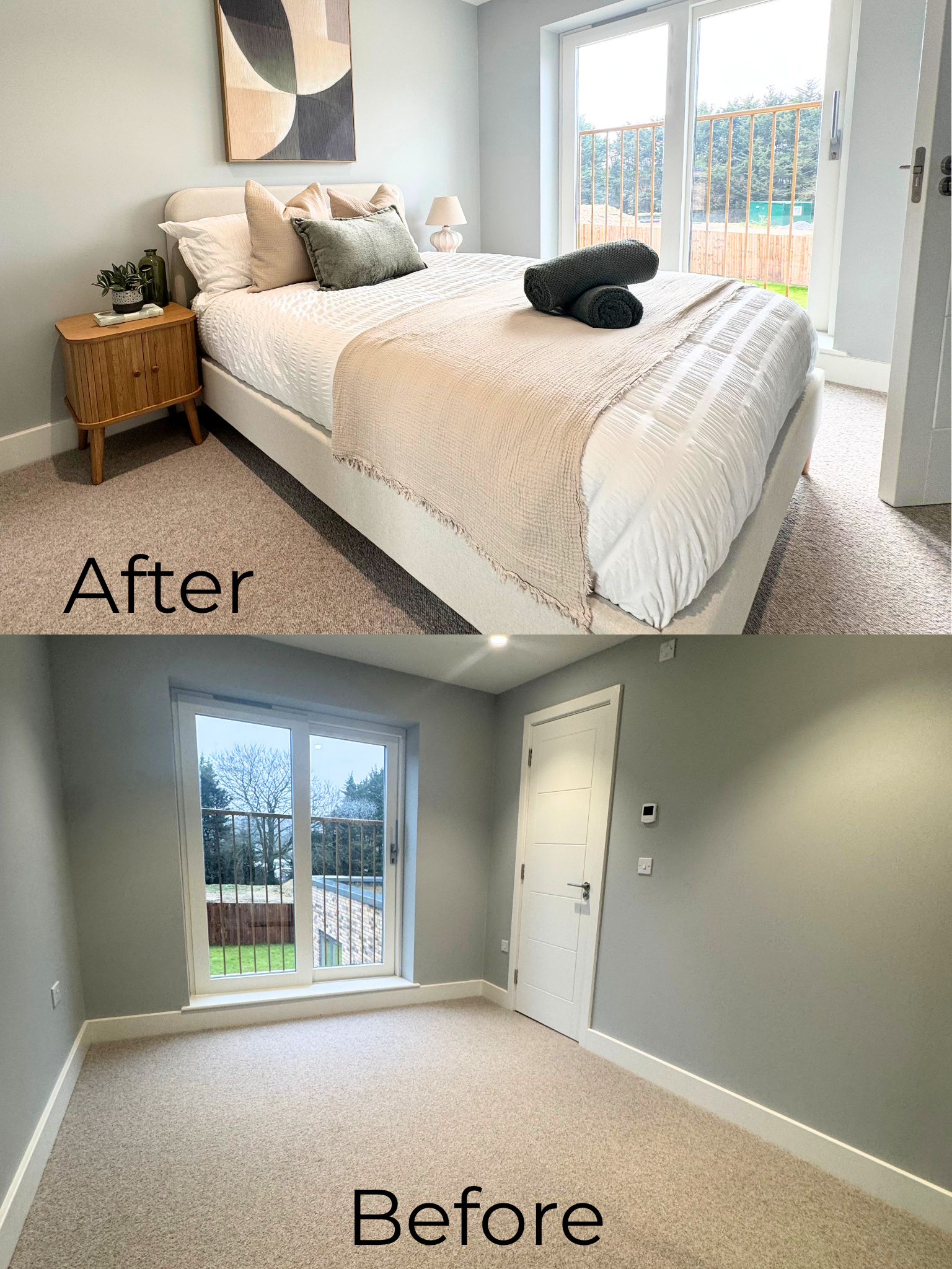 Styled serviced accommodation bedroom with comfortable furnishings – Furniture Packs Hertfordshire