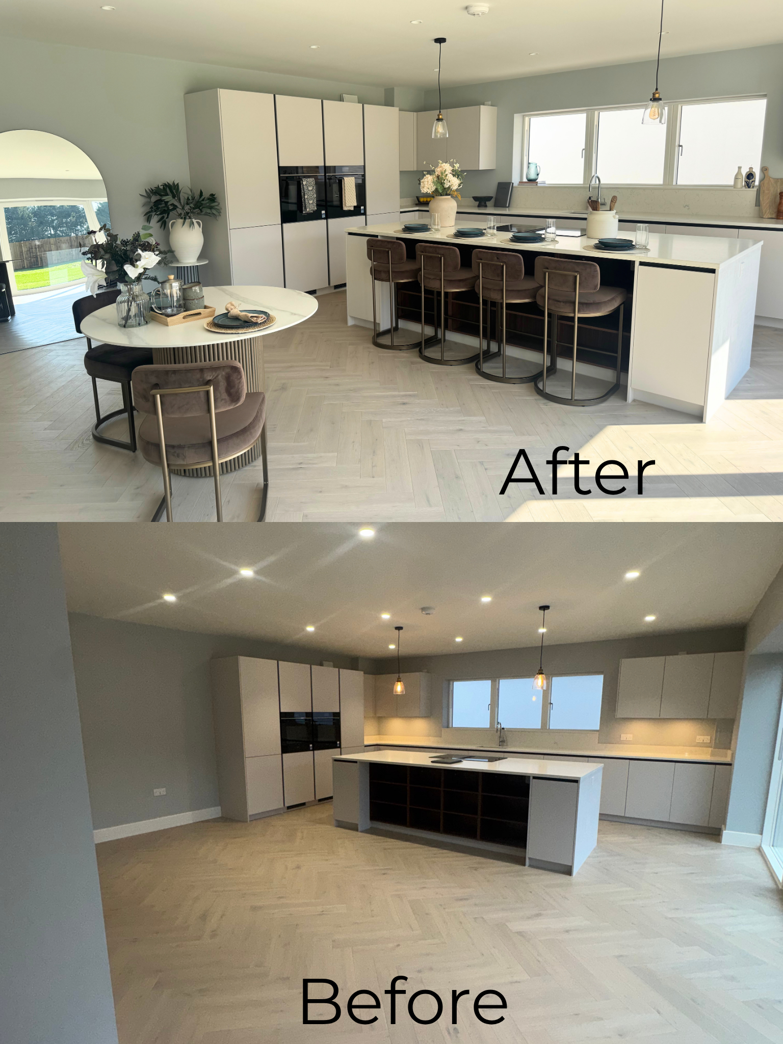 Professionally furnished new build show home kitchen – Show Home Staging Hertfordshire