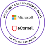 Microsoft and eCornell logos with a purple circular border indicating a certificate completion.