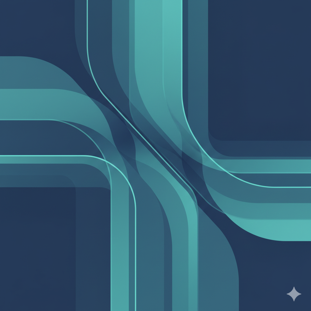 Abstract digital artwork with flowing lines and geometric shapes in shades of blue and teal.