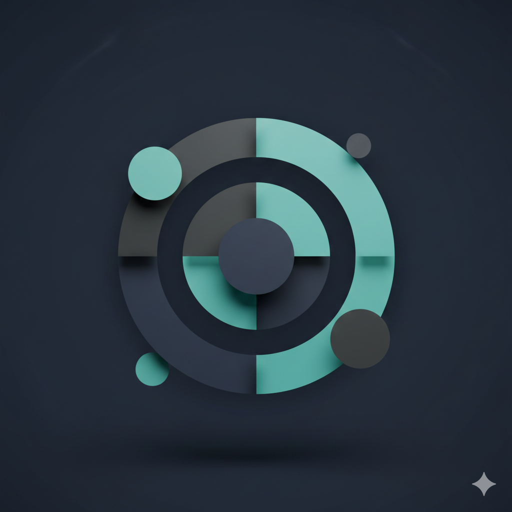 Abstract geometric design with circles and a circular pattern on a dark background
