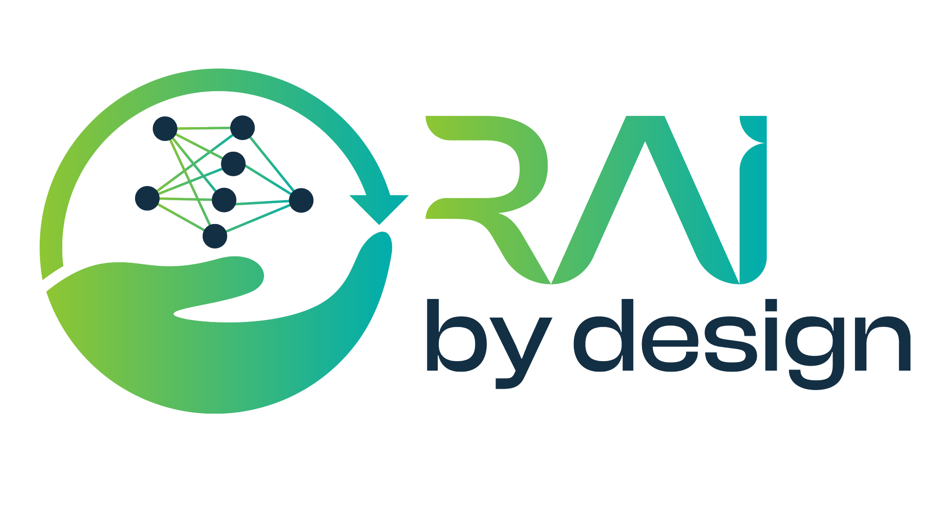 A logo featuring a hand holding a neural network icon, with the text "AI by design".