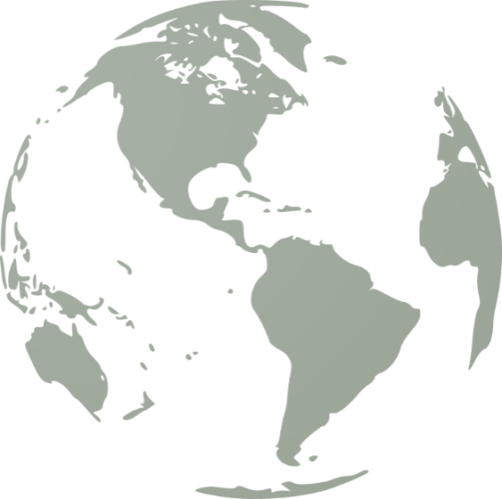 A stylized map of the world focusing on the Americas, with landmasses in gray and oceans in black.