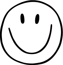 Ein einfache schwarze und weiße Zeichnung eines lachenden Smiley-Gesichts.