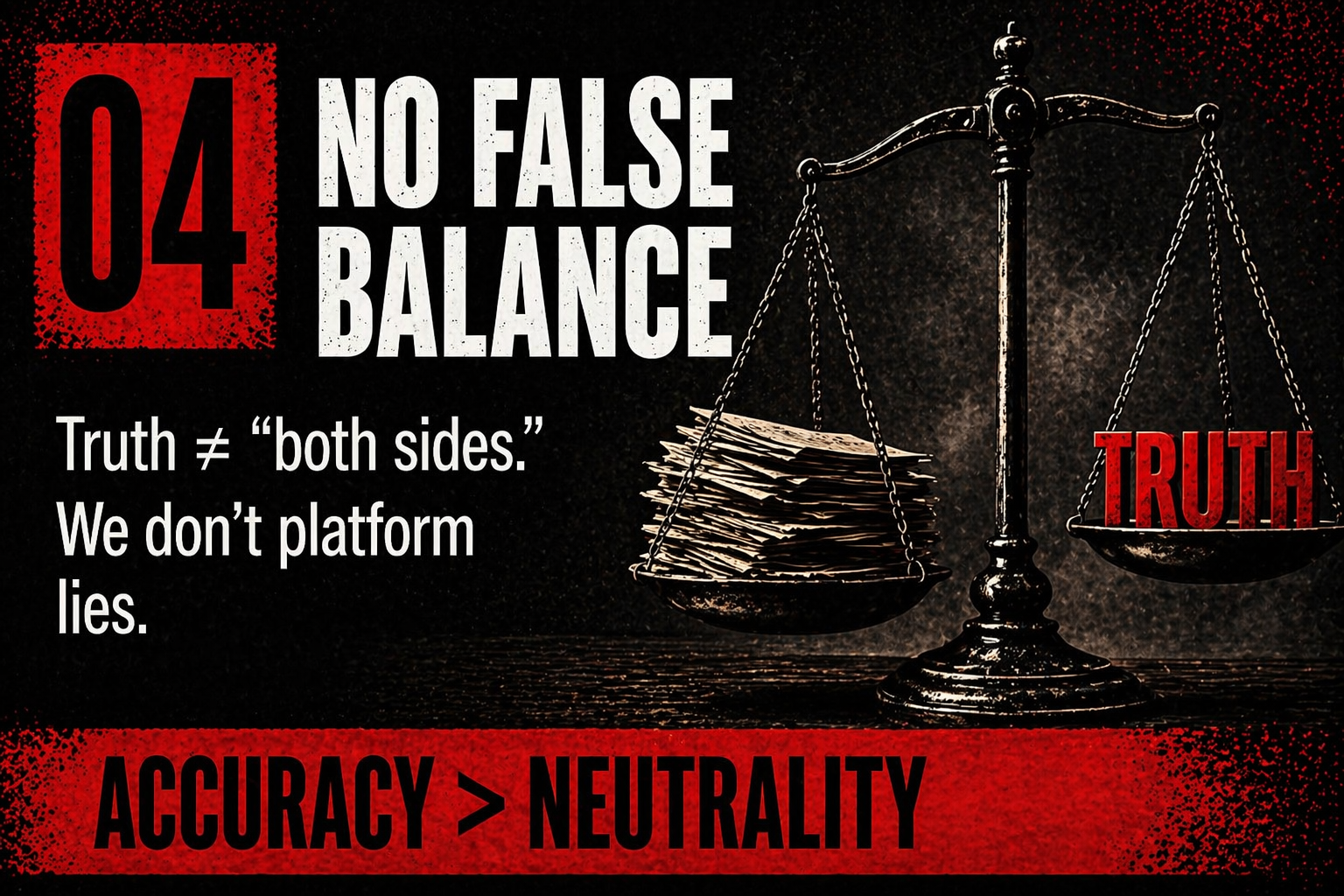 False balance in media coverage, political bias, truth versus misinformation in journalism