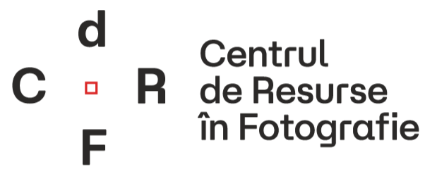Logo with large black letters 'C', 'd', 'R', 'F' and red square, next to black text 'Centrul de Resurse în Fotografie'