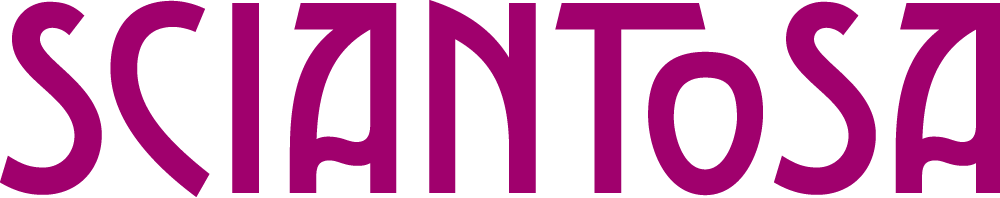 Logo con lettere stilizzate di colore viola e nero con la parola "SCIANTOSA".