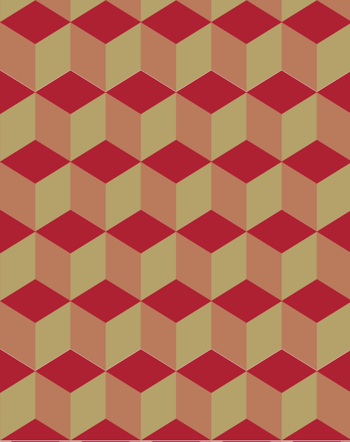 Motivo geometrico in 3D con cubi in tonalità di rosso, beige e marrone