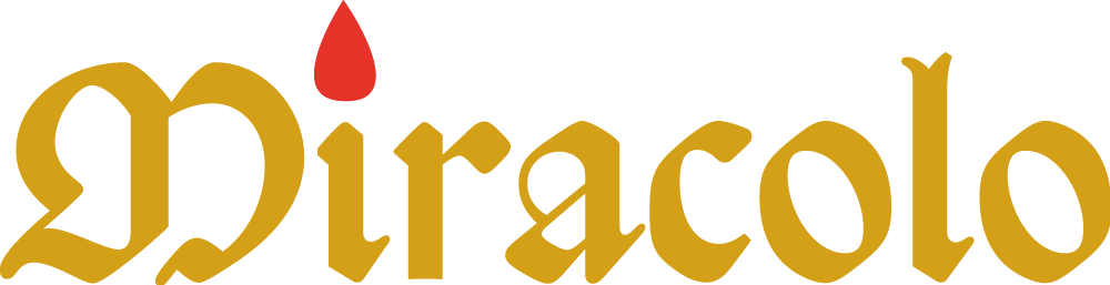 Il logo di Miracolo con il nome scritto in caratteri dorati e una goccia rossa sopra la lettera 'i'.