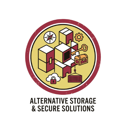 Graphic illustrating alternative storage and secure solutions with cloud, lock, key, and server icons inside a circular design.