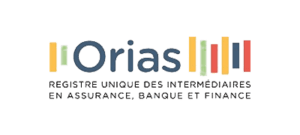 Logo d'Orias avec le texte "ORIAS" et registre unique des intermédiaires en assurance, banque et finance.