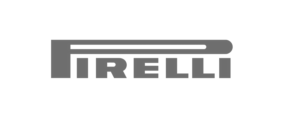 Pirelli logo in grayscale with the brand name in bold letters and a tire above it.