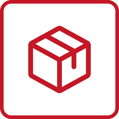 Red outlined 3D box icon on a black background with a red border.