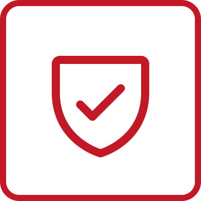 A red shield icon with a checkmark inside, representing protection or security.