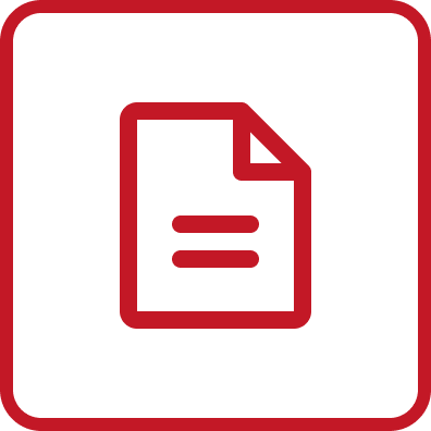 Icon of a document with a folded corner, outlined in red on a black background.