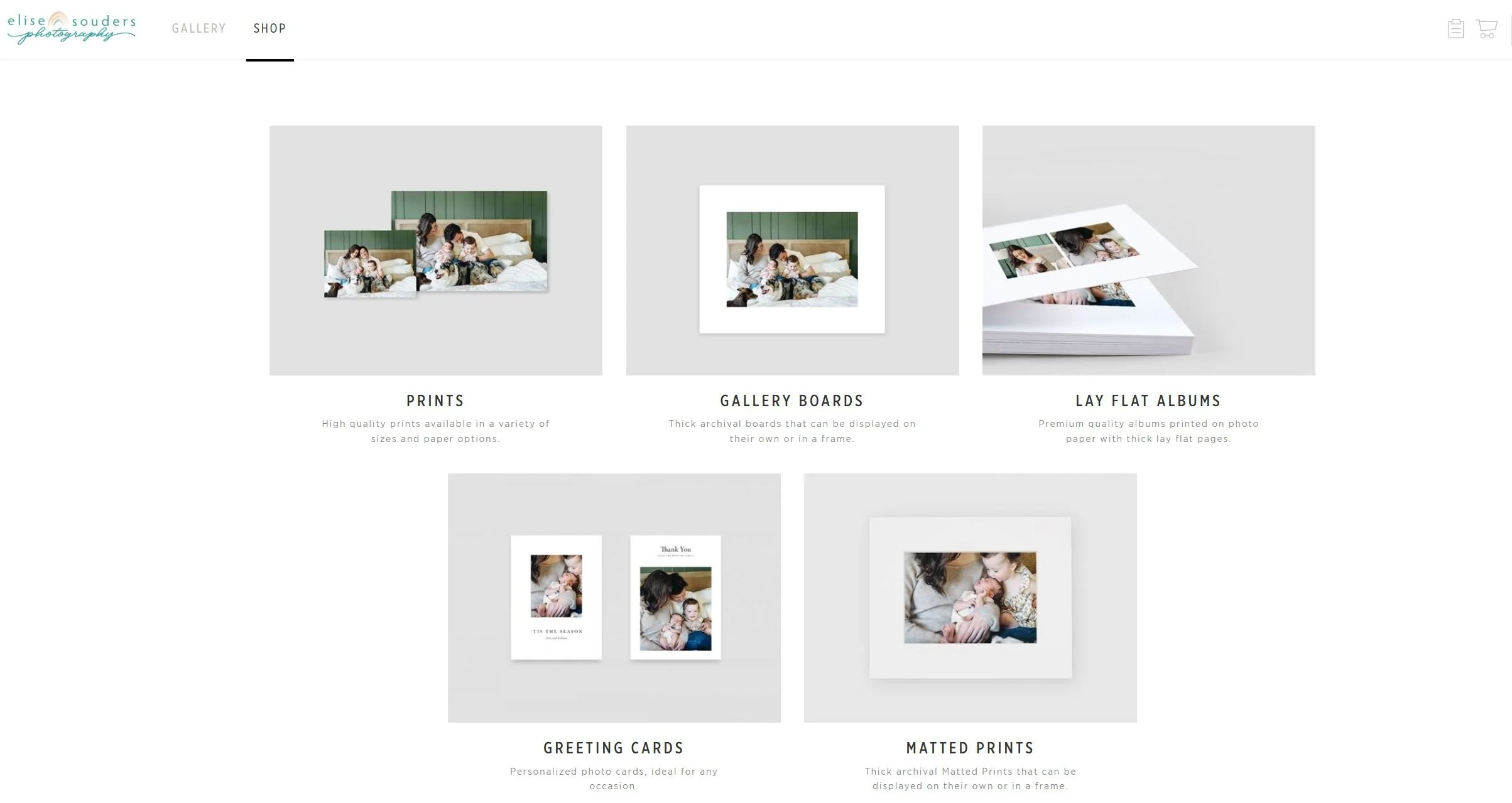 Example of gallery shop for professional quality prints of family photos, Elise Souders Photography