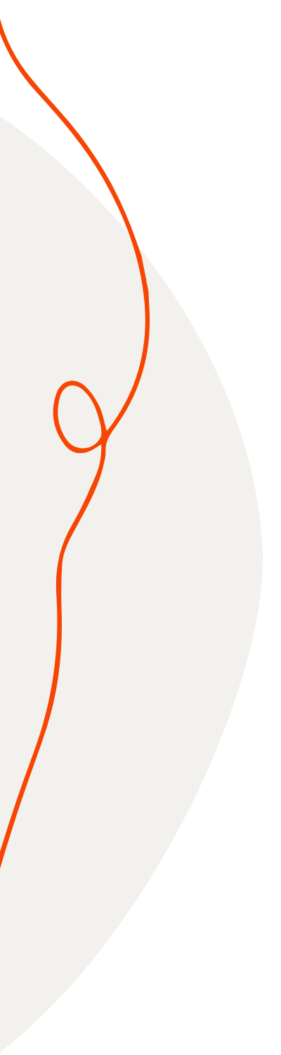 A black, white, and orange abstract design featuring curved lines and shapes.