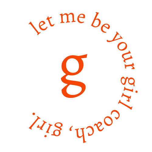 Text that reads, "Let me be your gin conch, girl." in orange, circular around a stylized lowercase "g" in the center.