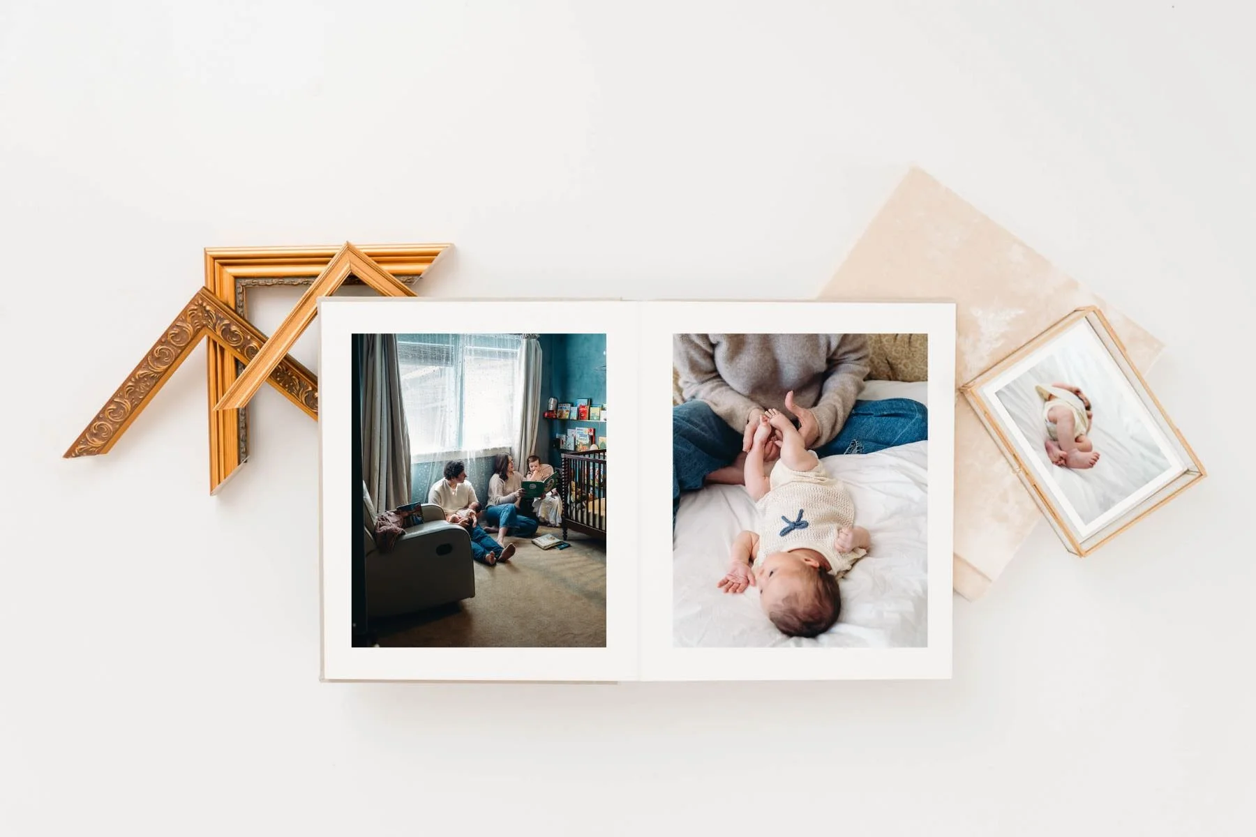 Image of layflat album with professional photo prints in it, by Elise Souders, photographer
