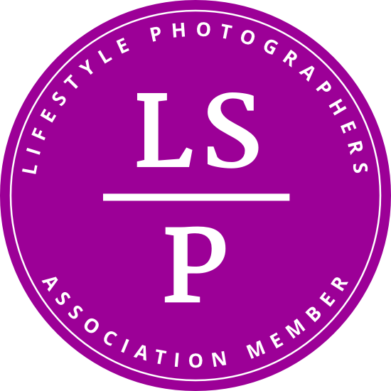 Purple membership badge for the Lifestyle Photographers Association