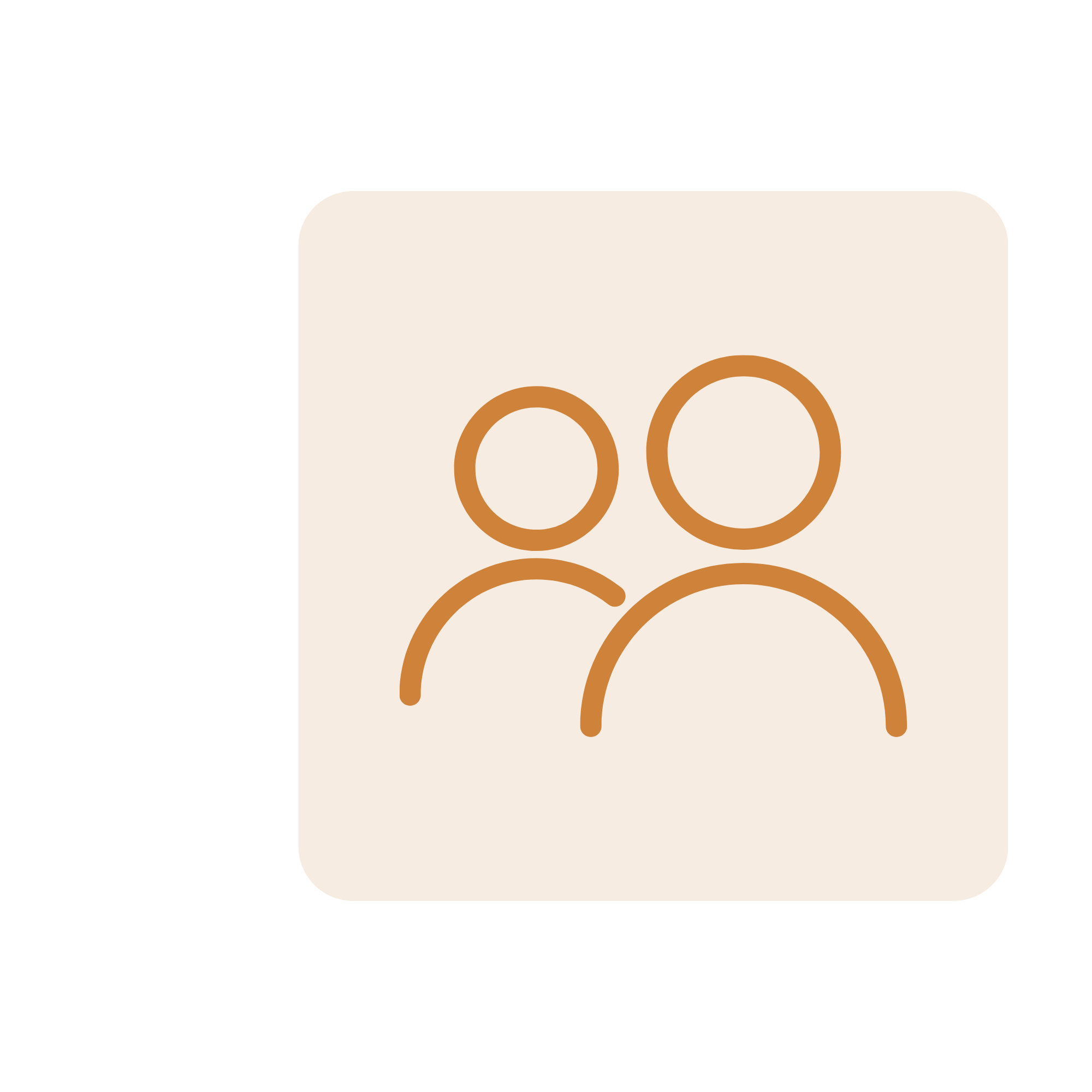 Simple orange square icon with rounded corners, featuring a faint outline of two person silhouettes.