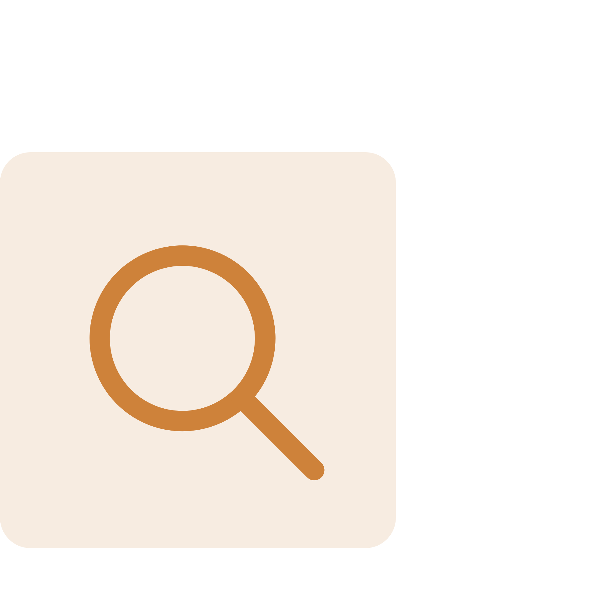 Icon of an orange square with a magnifying glass inside it.