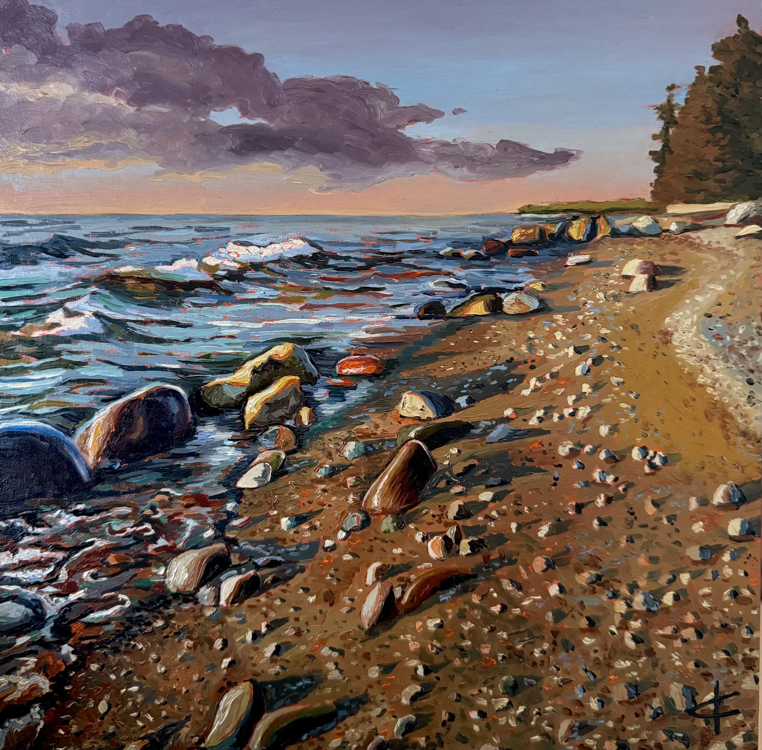 Evening Waves,
12 x 12 in, oil on wood panel