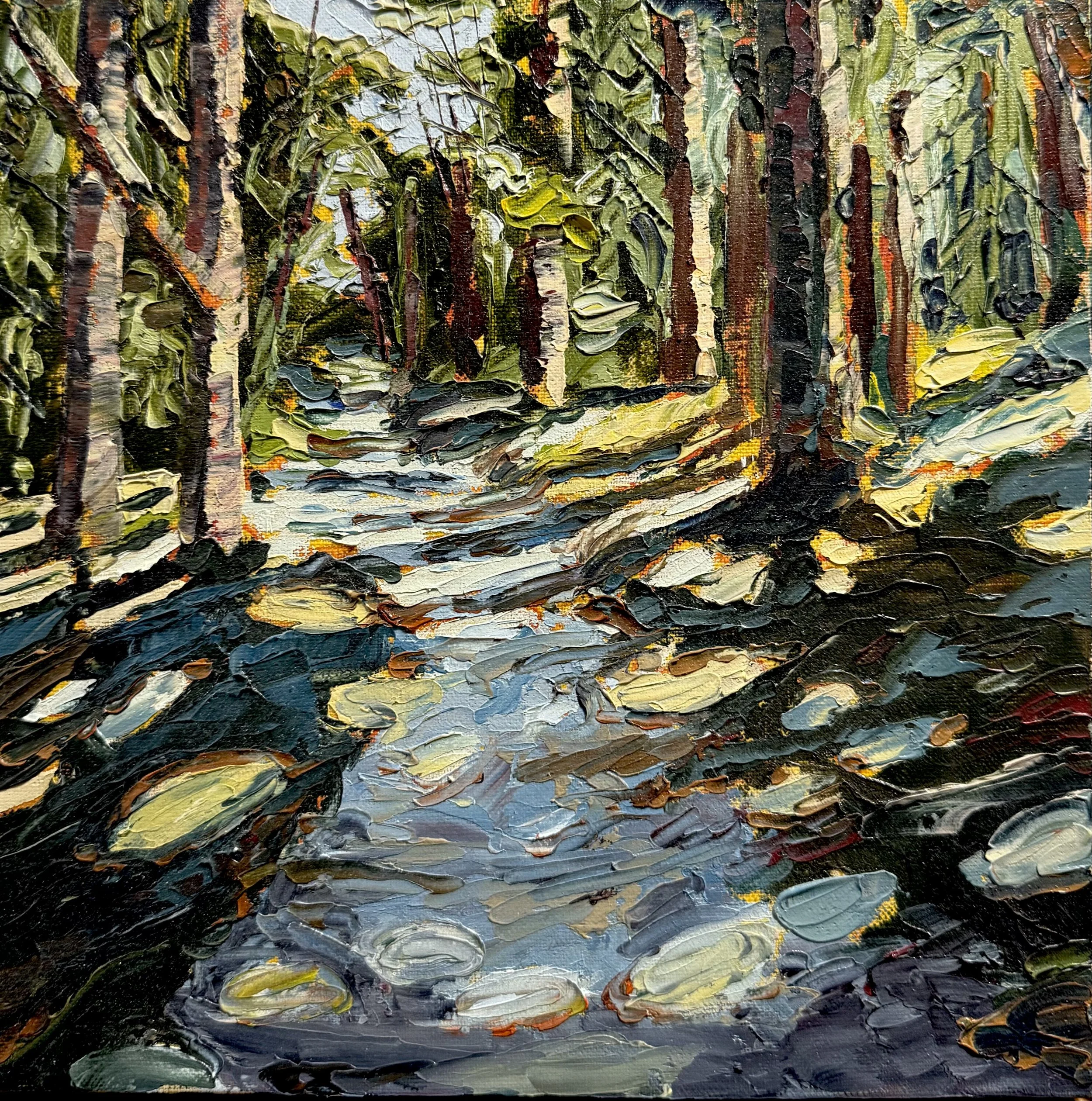 Light on the Forest Path,
10 x 10 in, oil on canvas
