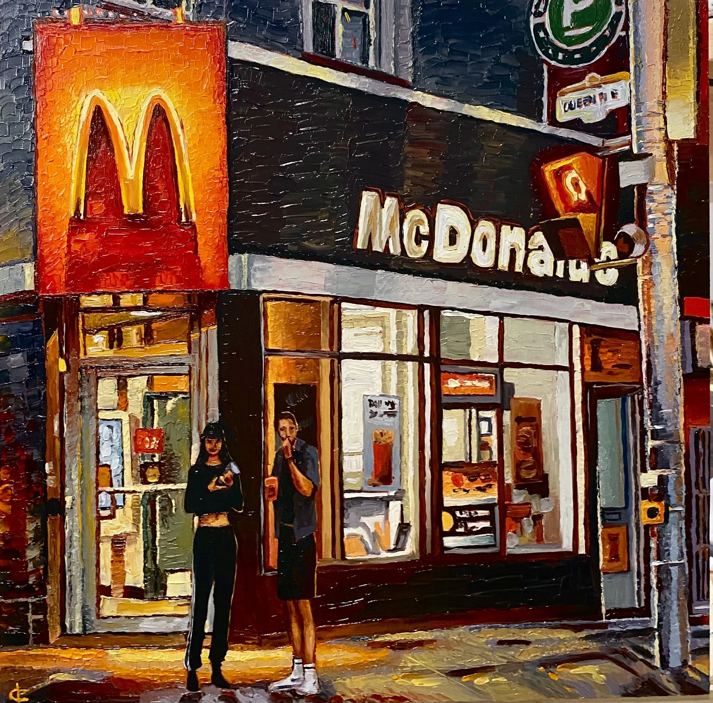 McDonalds at Queen and Spadina,
12 x 12 in, oil on wood panel