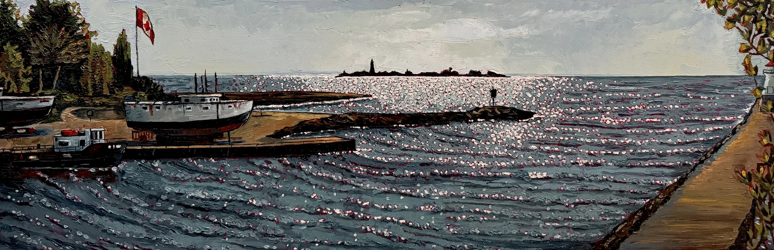 Sparkling Light on Lake Huron,
12 x 36 in, oil on canvas