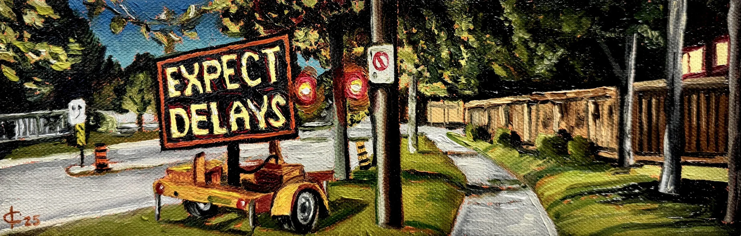 Expect Delays,
4 x 12 in, oil on canvas