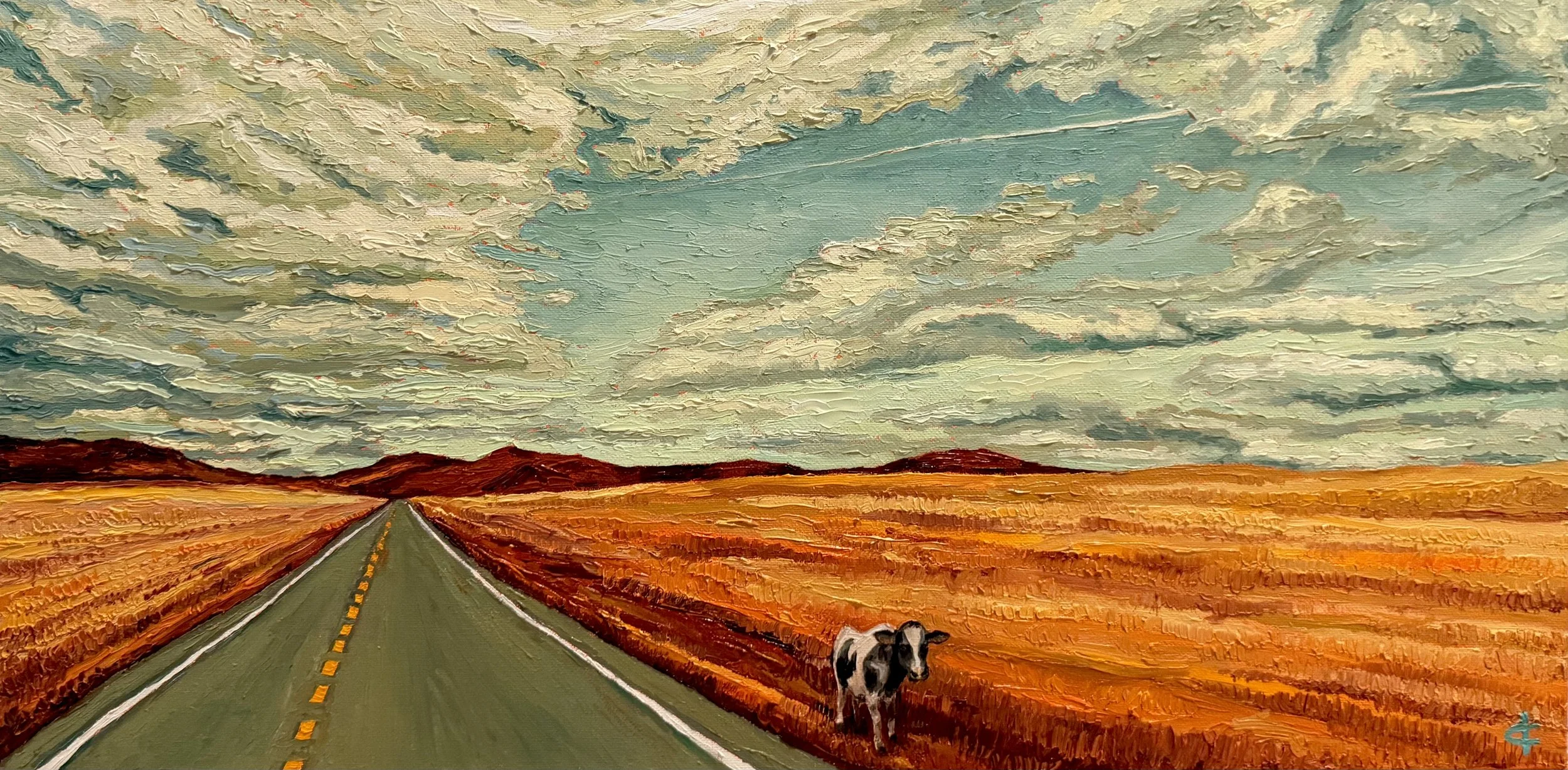 A Hell of a Place to Lose a Cow,
12 x 24 in, oil on canvas