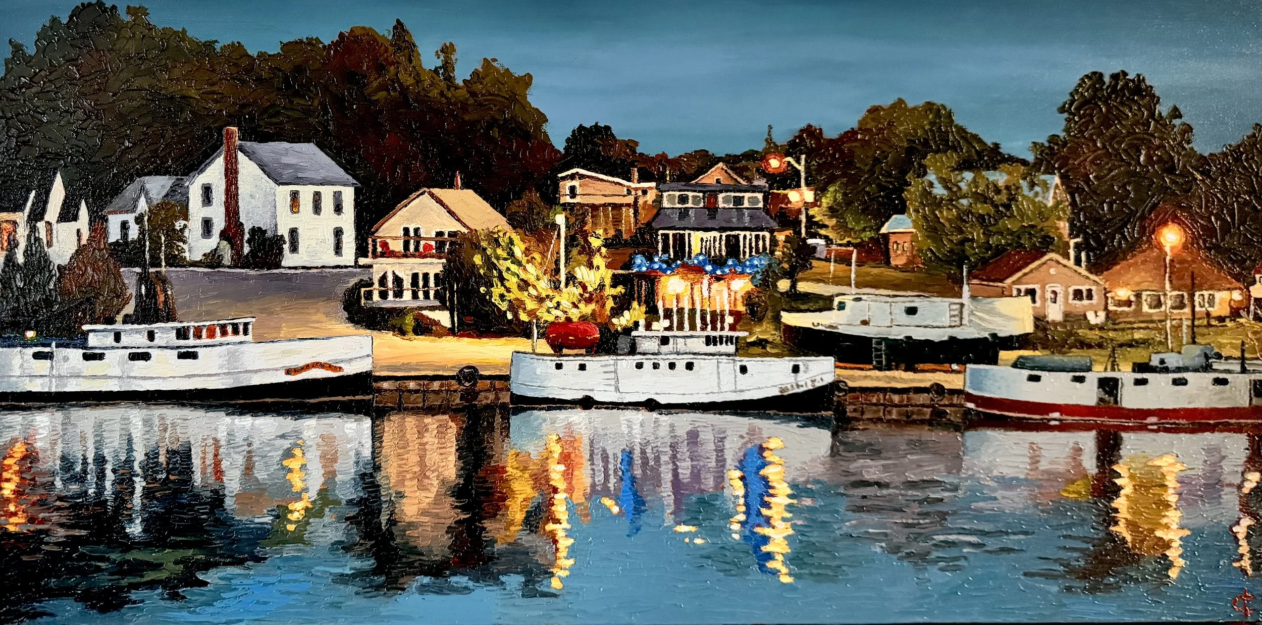 The Harbour at Night,
15 x 30 in, oil on canvas